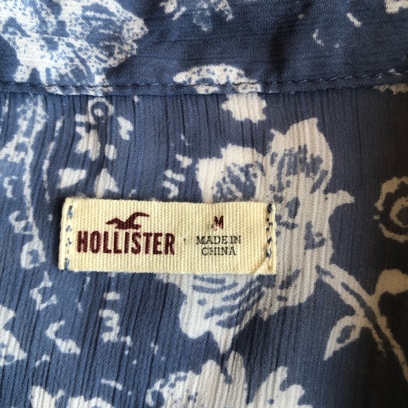 Hollister Blue/White Floral High-Low Shirt Dress Women’s Size M Long Sleeves Top - Picture 7 of 16